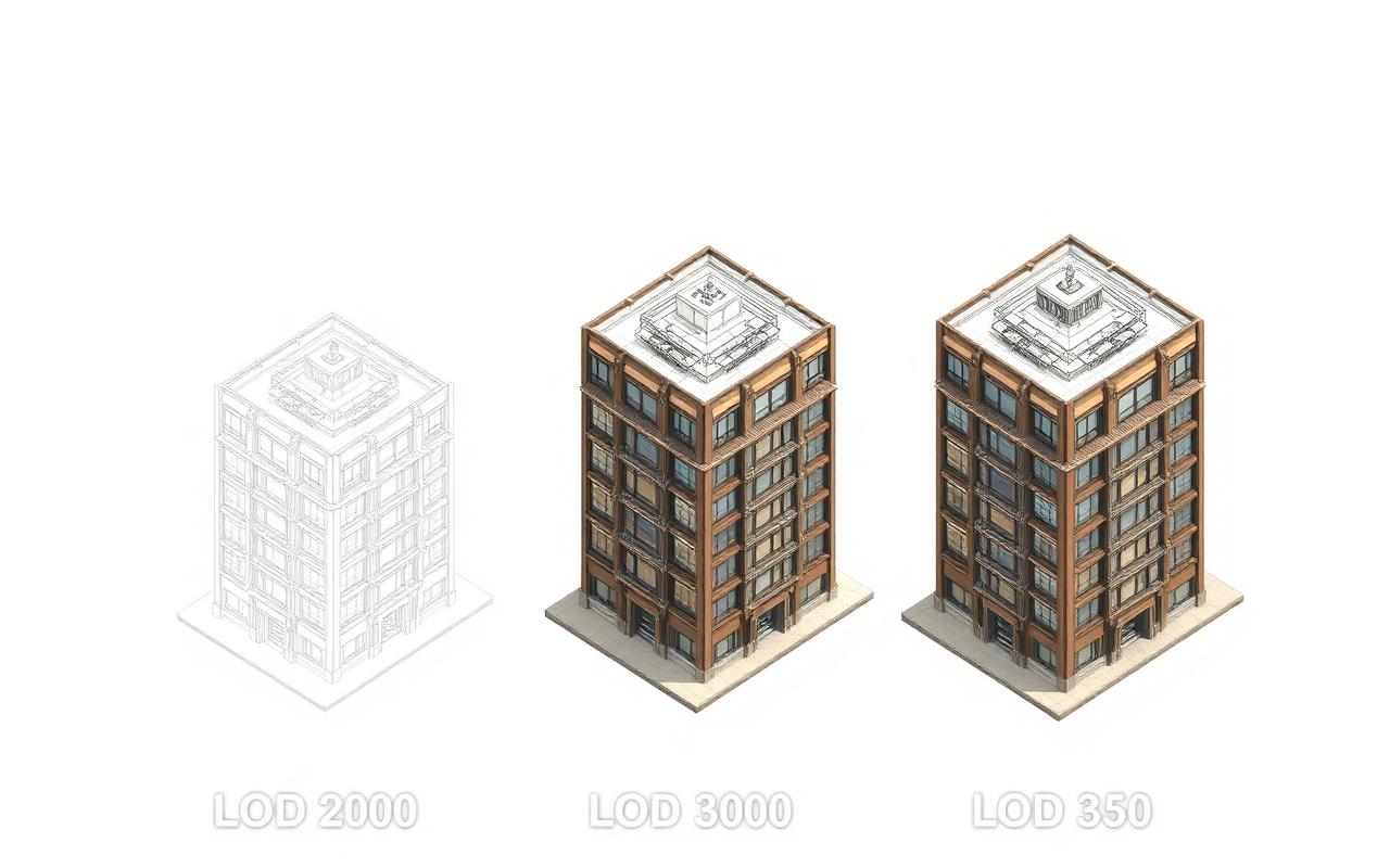 Comparaison des niveaux de détail LOD 200, LOD 300 et LOD 350