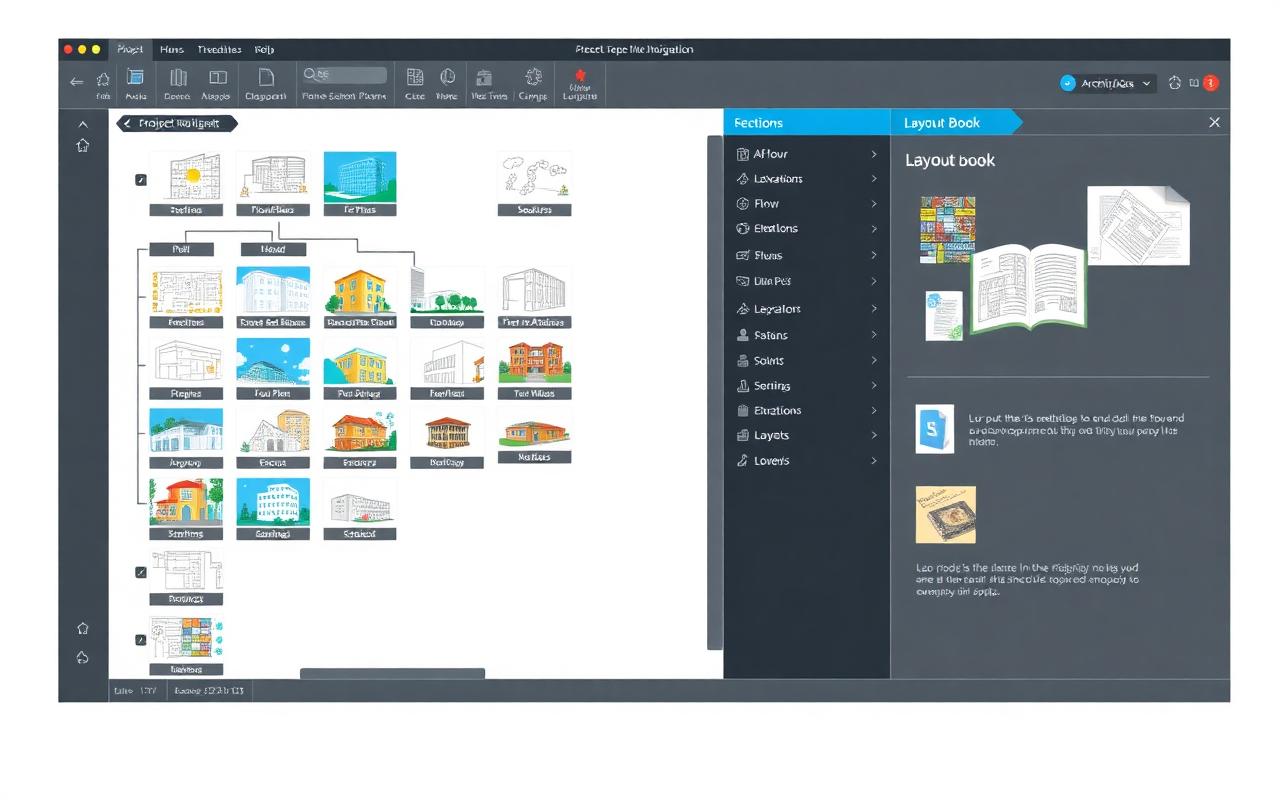 Navigateur Archicad structuré : plans, coupes, élévations et carnet de mise en page