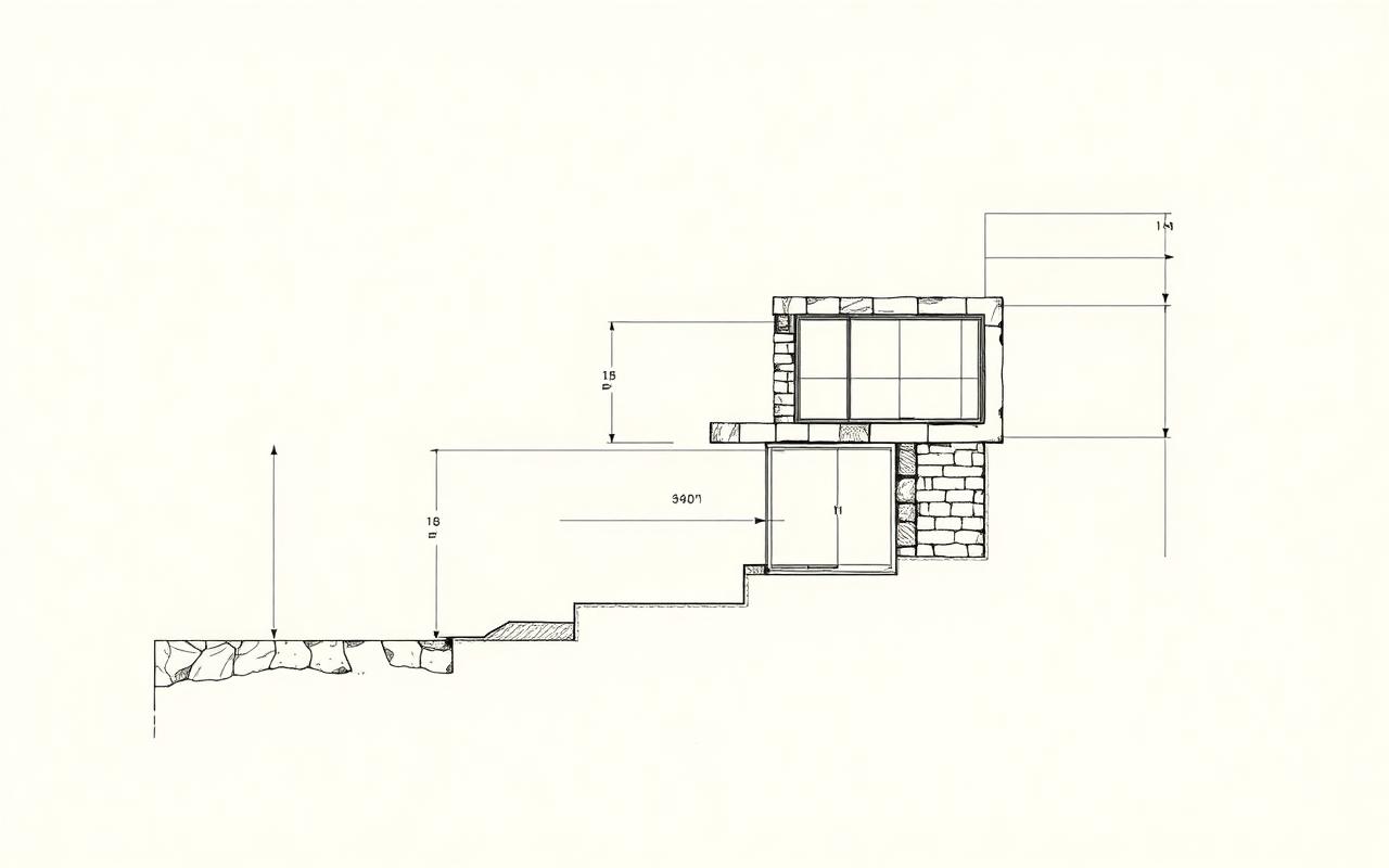 Coupe architecturale avec structures composites et cotation